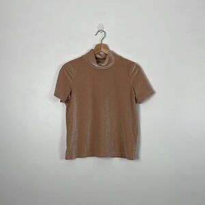 Madewell top women X Small velvet mock neck short sleeve pullover stretch top